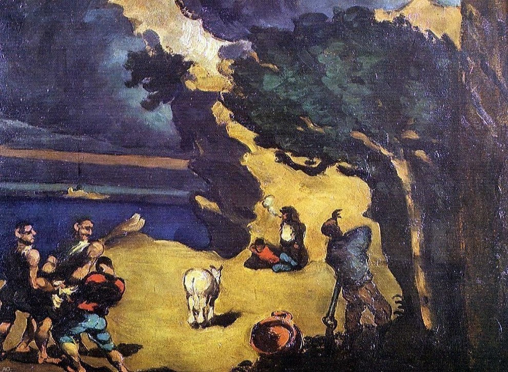 Paul Cezanne The Robbers and the Donkey, 21"x28" Wall Decal
