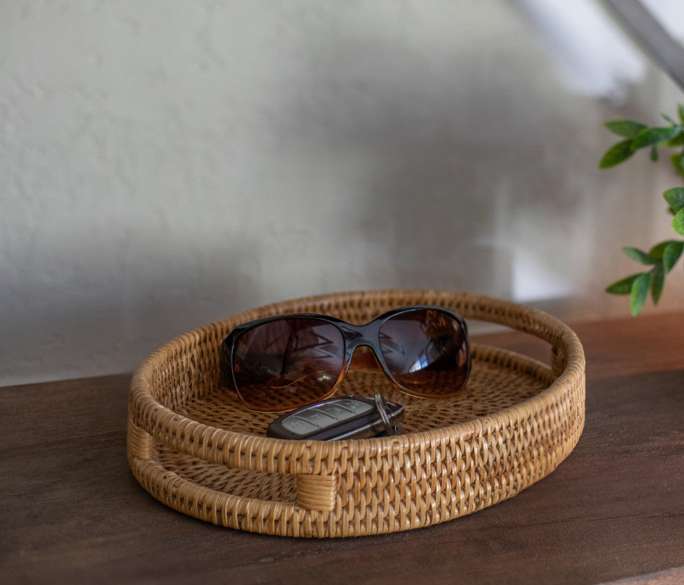 Artifacts Rattan™ Oval Tray With Cutout Handles, Honey Brown, Small