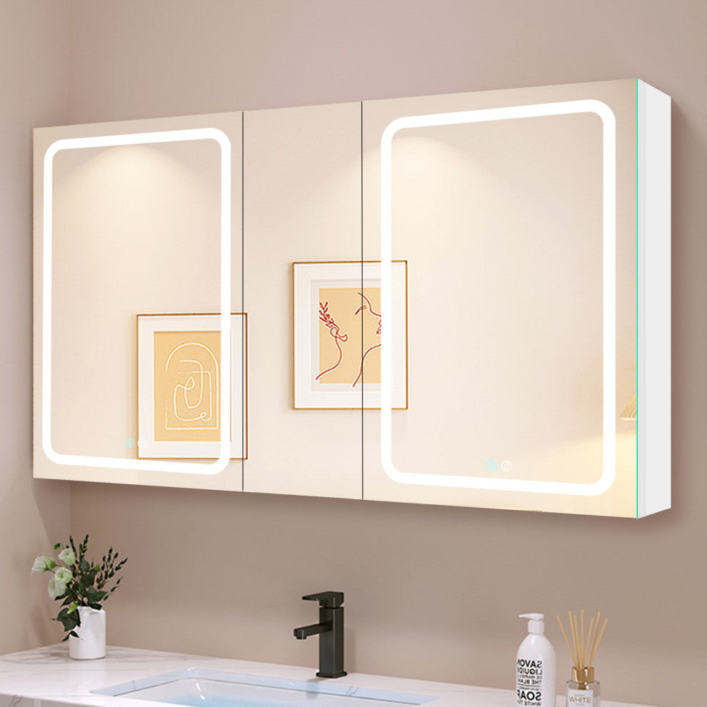50 in.W x 30 in. H Aluminum Surface Mounted Medicine Cabinet with Mirrors