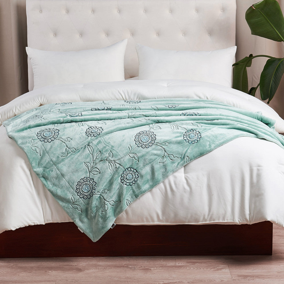 Sequin Embroidered Throw Blanket, Harbor Grey
