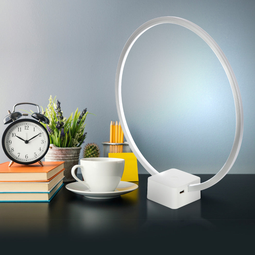 Brightech Circle - LED Modern Bedroom Nightstand Lamp - Super Bright, White