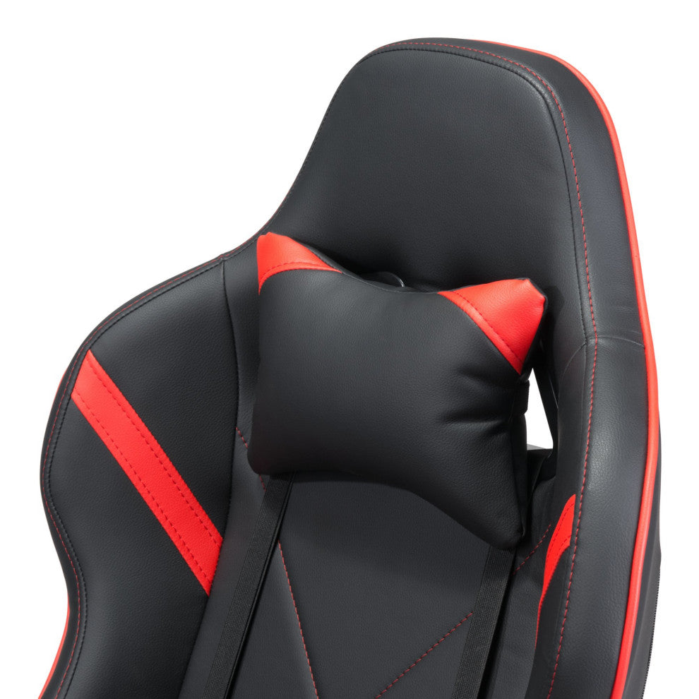 Computer Work Gaming Chair, Faux Vinyl Leather, Black, Red, Home Office