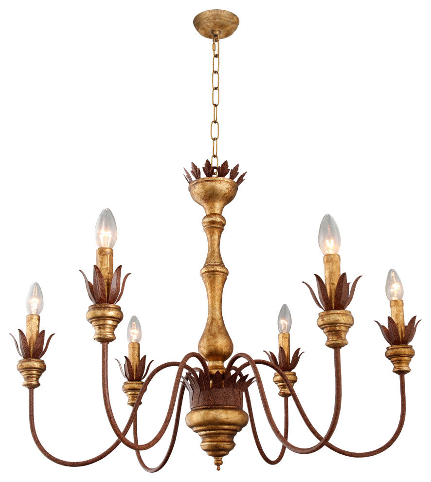Flore Pendant Lighting Fixture on Vintage Cast Iron Finished in Gold