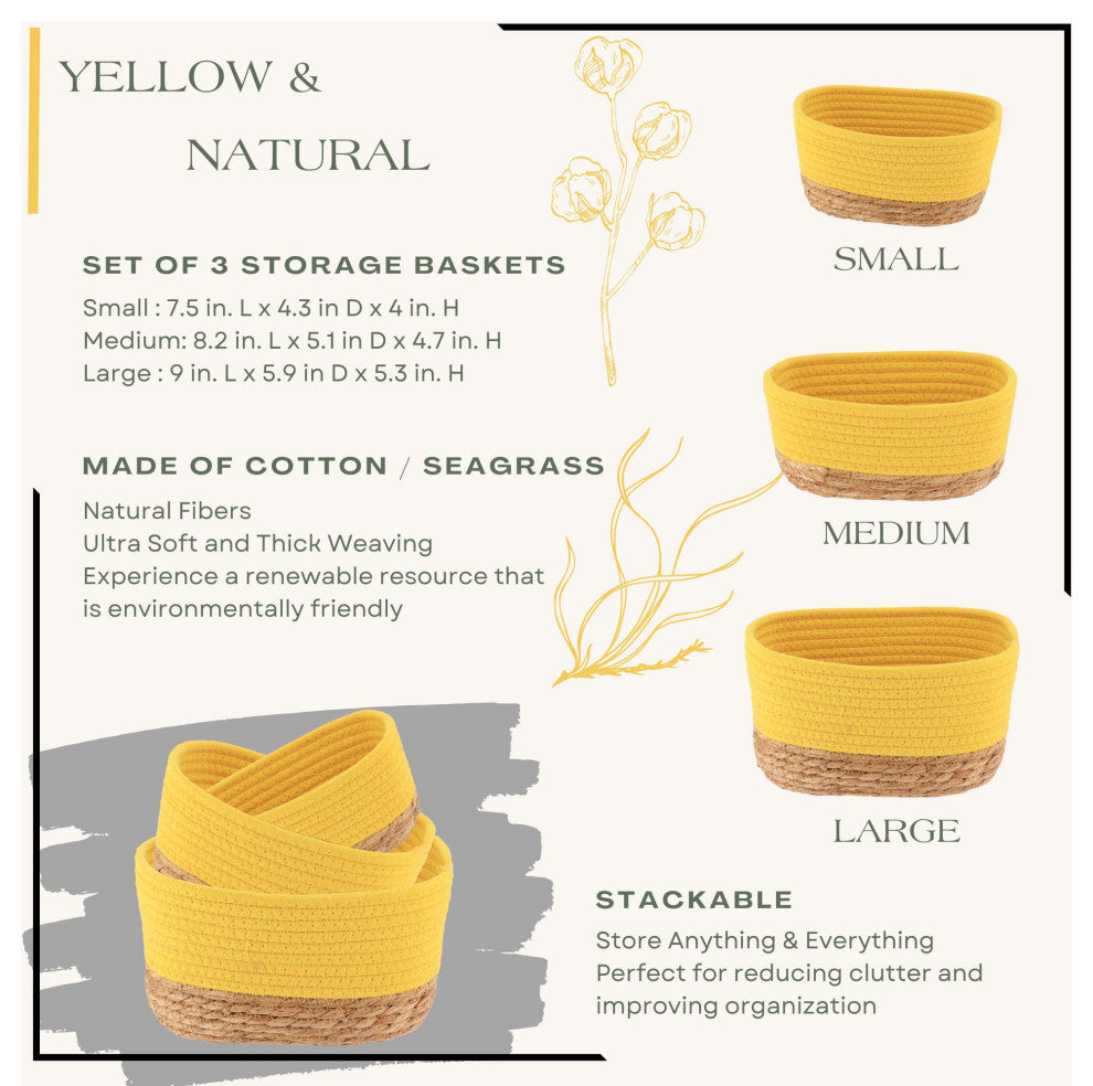 Cheerful Yellow Cotton Storage Baskets Organizer Padang Bins Stackable