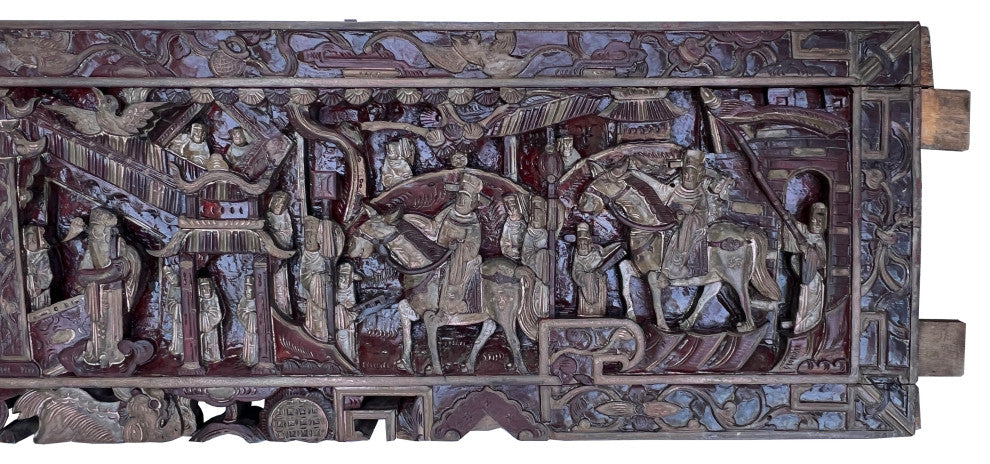 Chinese Vintage Dimensional Opera People Horses Carving Wood Wall Art Hws3064