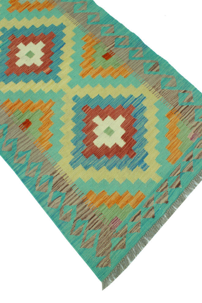 Sangat Kilim Jaxon Light Green/Gold Runner, 2'8x9'6