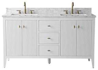 Vanity Art Freestanding Vanity, White, 60", Double Sink, Golden Brushed