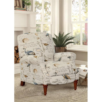 Sunset Trading Bird Script Fabric Manual Reclining Chair in Ivory
