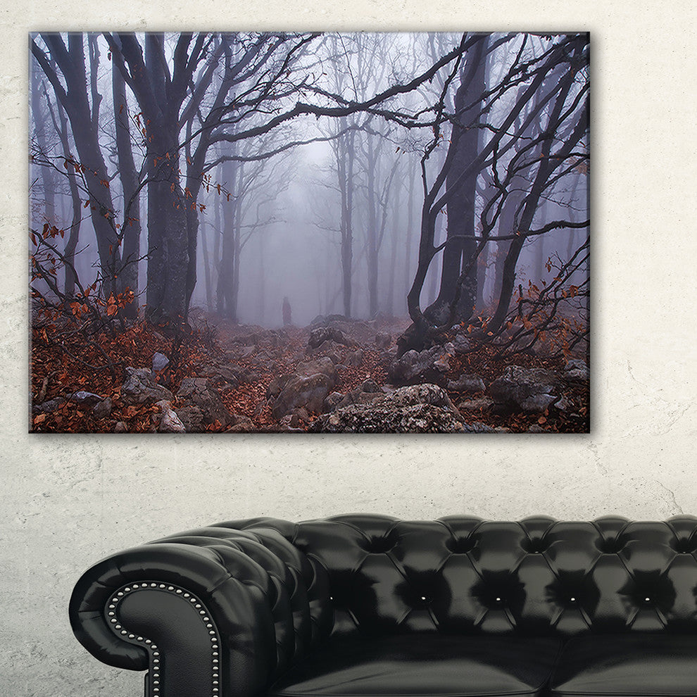 "Dark Foggy Forest in Autumn" Landscape Canvas Photo Print, 1 Panel, 60"x28"