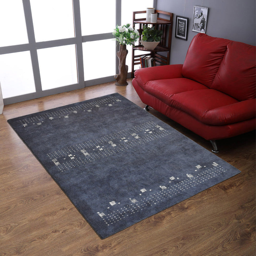HAND KNOTTED LOOM SILK ECO-FRIENDLY RUGS-4'x6',Rectangle,Charcoal,Contemporary