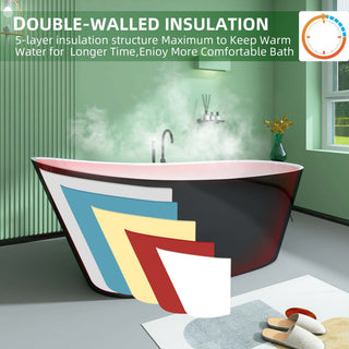 Acrylic Slipper Freestanding Flatbottom Soaking Bathtub, Black, 59"29"