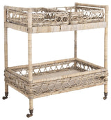 Safavieh Ambrose 2 Tier Rattan Bar Cart in Gray Wash and Antique Brass