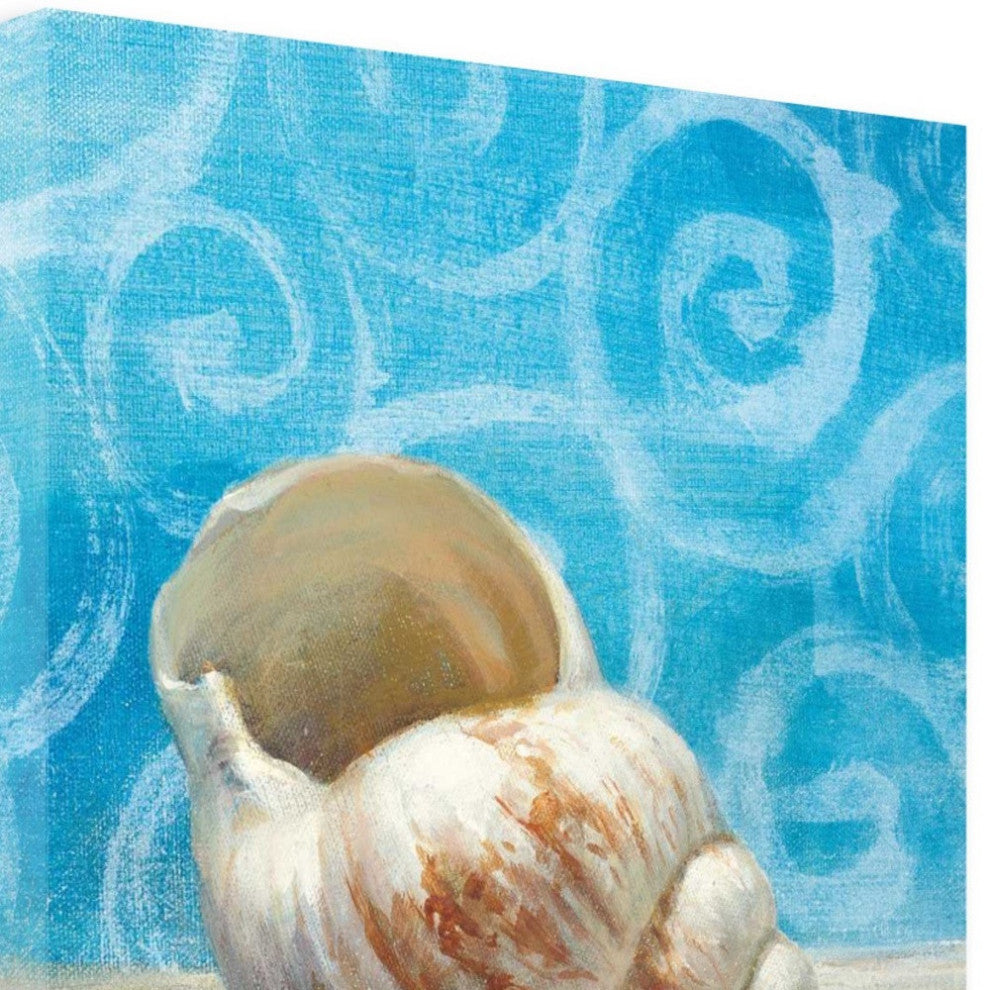 35" Mod Blue Scroll Coastal Conch 1 Giclee Wrap Canvas Wall Art