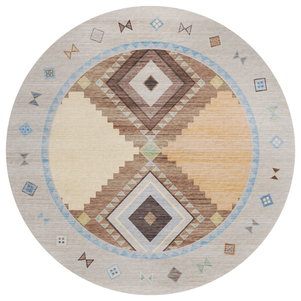Indoor/Outdoor Phoenix PH2 Taupe Machine Washable 8' x 8' Round Rug