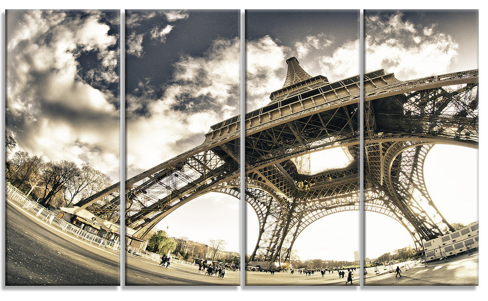 Paris Eiffel Towerin Sunny Winter Morning, Canvas Print, 48"x28", 4 Panels