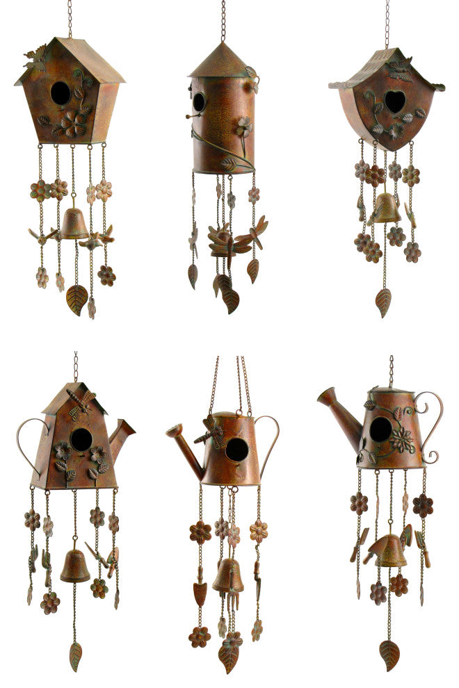 6-Piece Assorted Style Hanging Birdhouse Wind Chimes