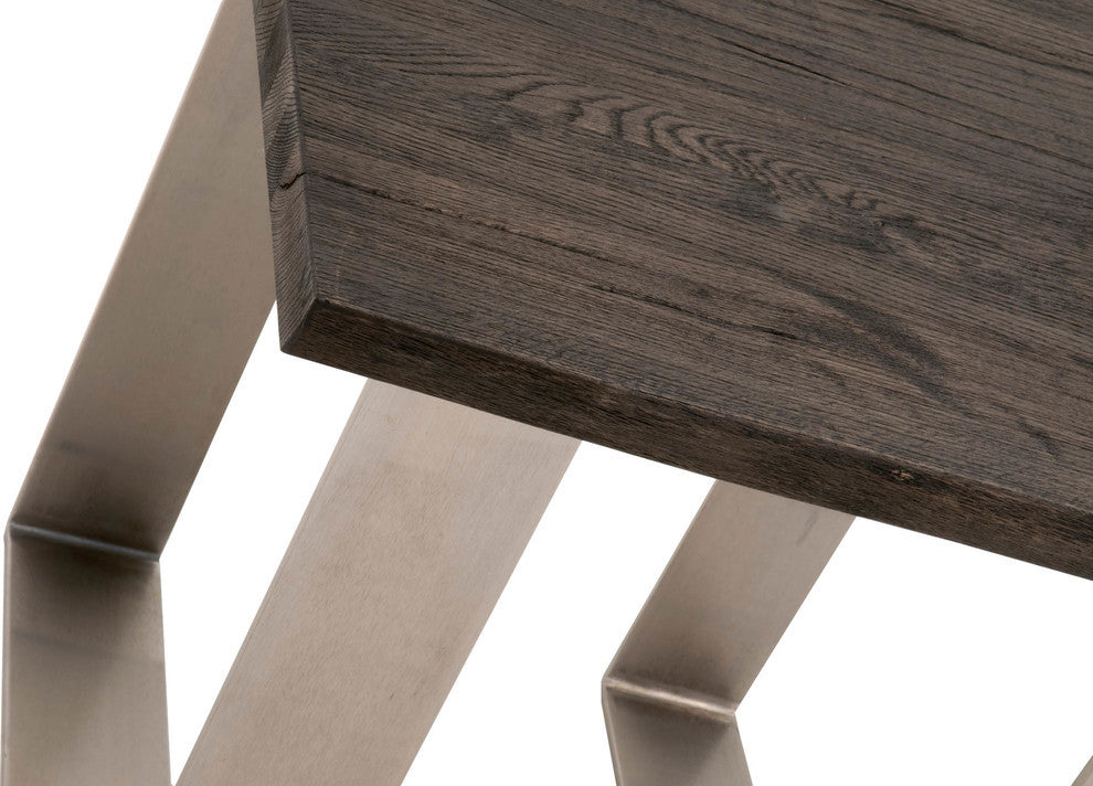 Square Shaped Oak Wood End Table Charcoal Oak Brown