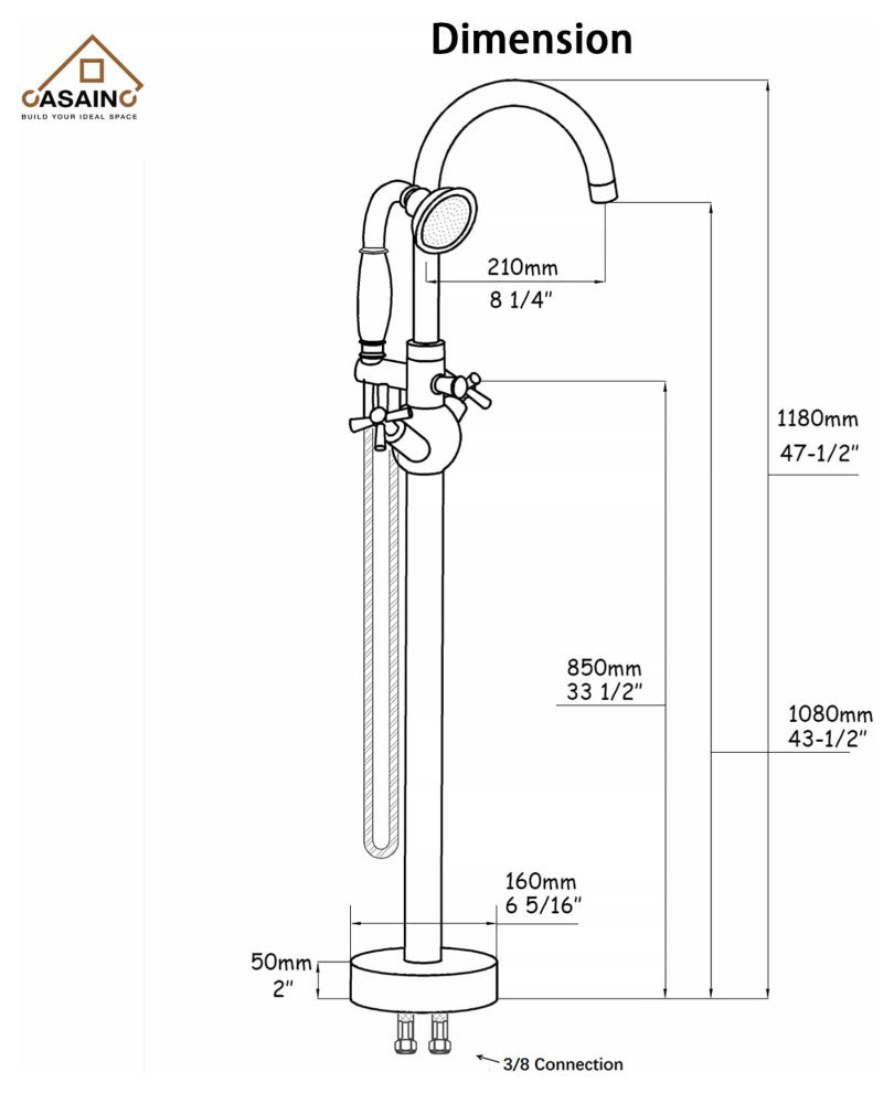 Freestanding Bathtub Faucet Hand Shower Vintage Floor-Mount Tub Faucet 2-Handle