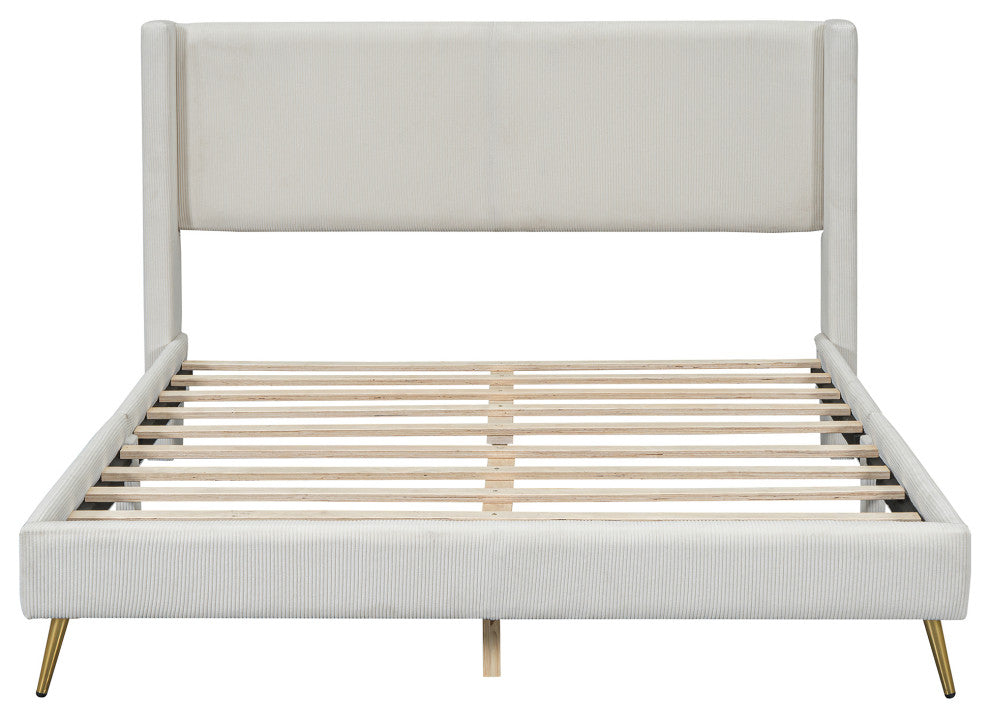 Gewnee Queen Size Corduroy Platform Bed with Metal Legs