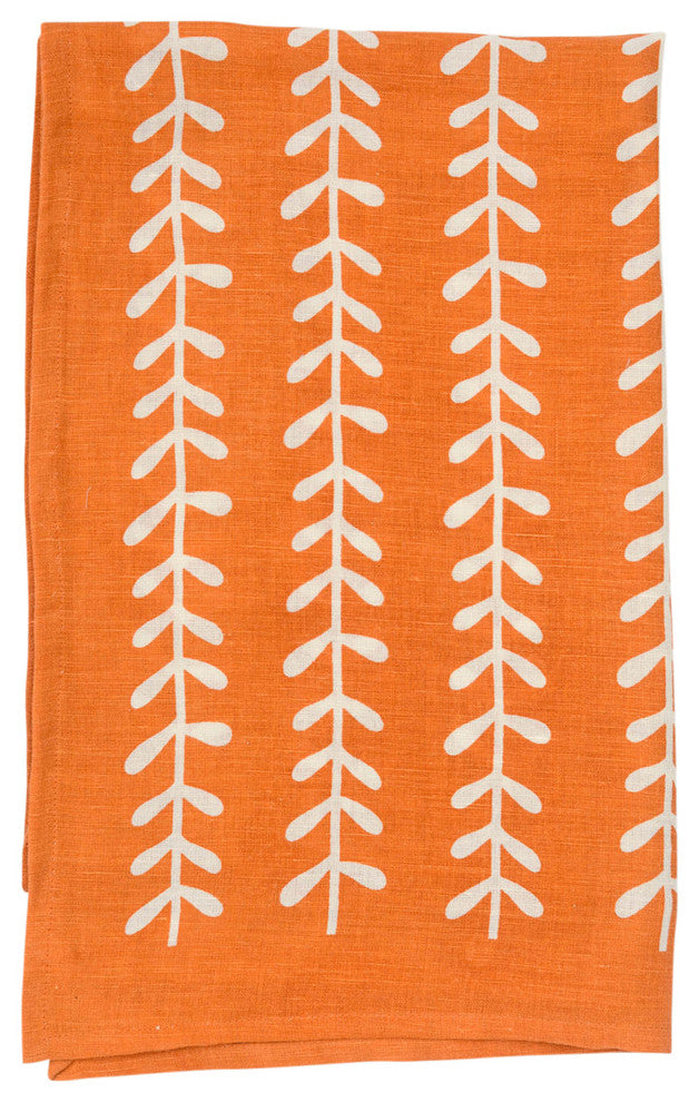 Leaf Print Tea Towel, Set of 4, 20"x30", Orange
