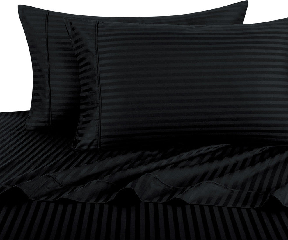 800 Thread Count Egyptian Cotton Stripe Bed Sheet Set, Black, Queen