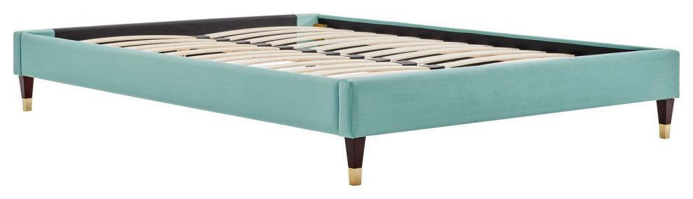 Harlow Queen Performance Velvet Platform Bed Frame-Mint