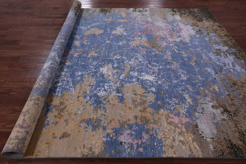 8' 11" X 12' 1" Wool and Silk Abstract Hand-Knotted Rug Q7194