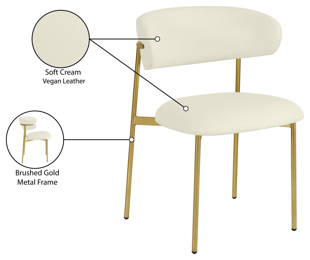 Lupita Vegan Leather Dining Chair, Set of 2, Cream, Brushed Gold Finish