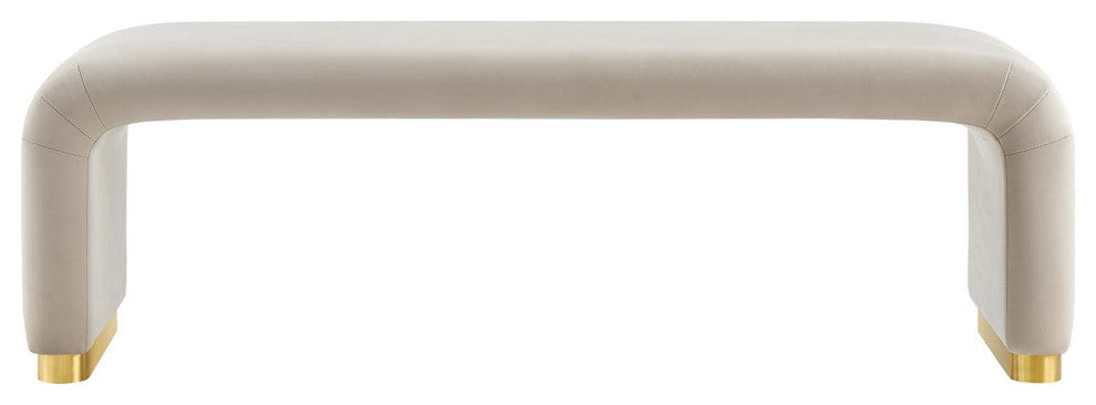 Koda Performance Velvet Waterfall Long Bench - Brass Almond