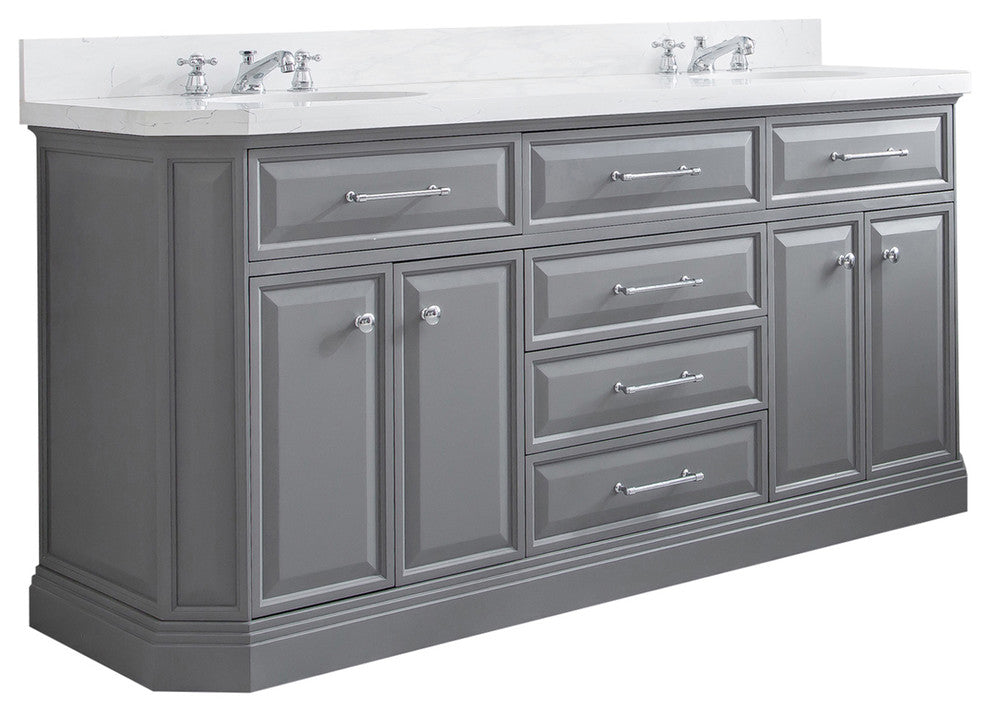 72" Palace Quartz Carrara Cashmere Gray Vanity With Chrome Hardware