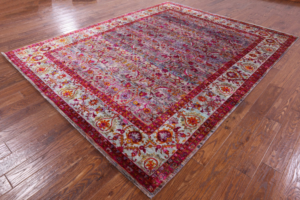 Hand-Knotted Persian Silk Rug 7' 9" X 9' 10" Q6816