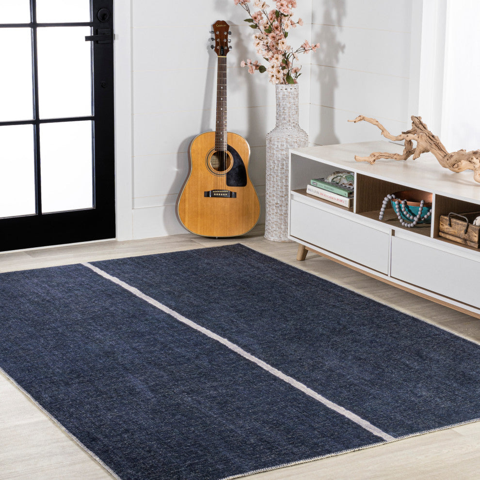 Linja Solid Centre Stripe Machine-Washable Area Rug, 9 X 12