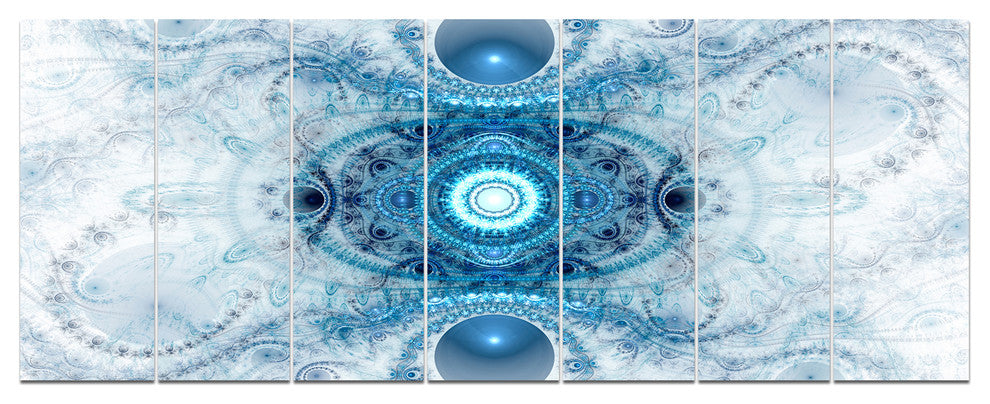 Light Blue Fractal Pattern, Abstract Wall Art Canvas, 83"x32", 7 Panels
