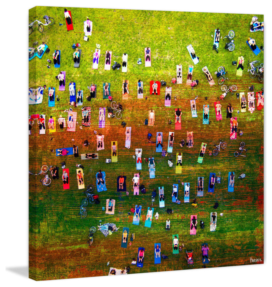 "Group Yoga" Painting Print on Wrapped Canvas, 48"x48"