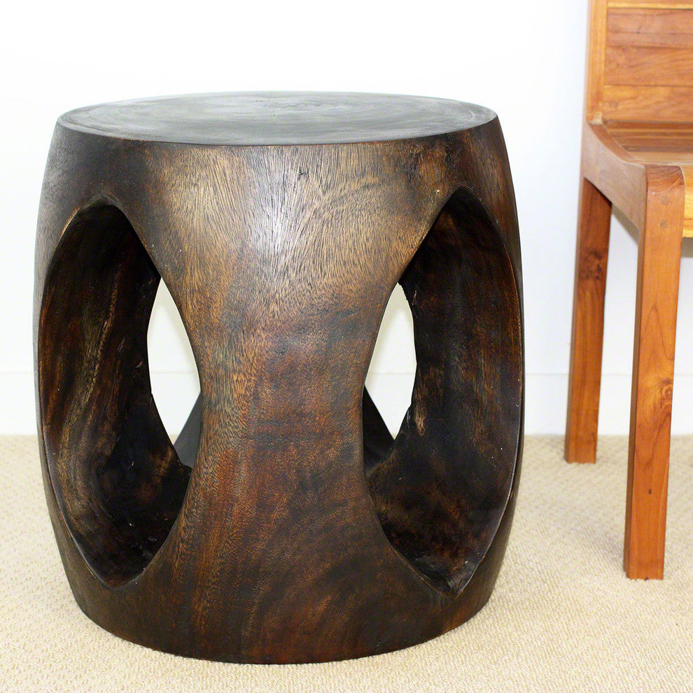 Haussmann Wood Oval Windows Coffee Table 20 inch DIA x 20 inch H Mocha