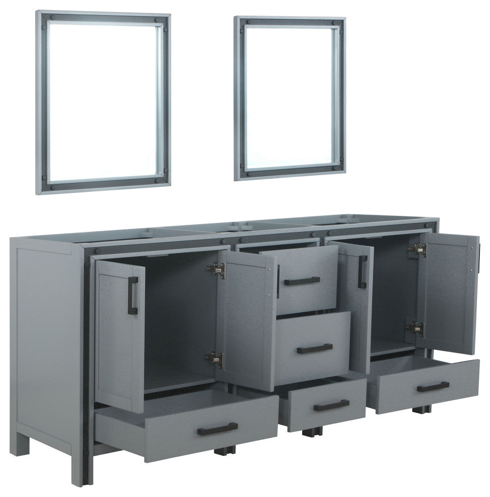 Ziva Transitional Dark Grey 72" Double Vanity, no Top and 30" Mirrors