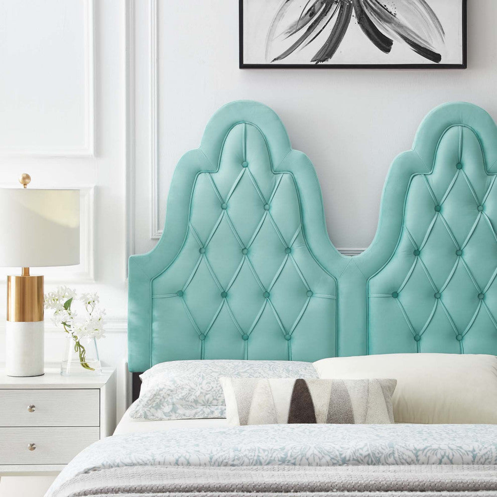 Tufted Headboard, Full Queen Size, Velvet, Blue, Modern Contemporary, Bedroom