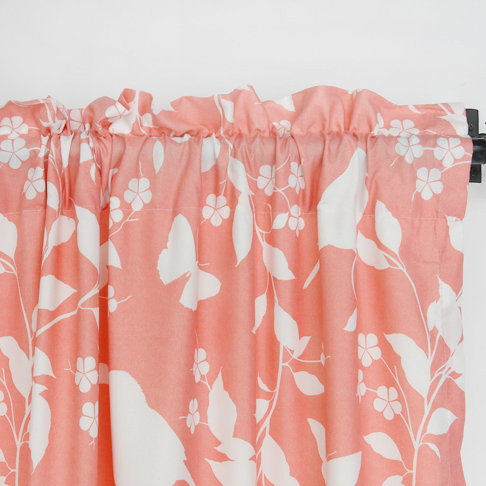 Printed Microfiber Birdsong Curtains, Set of 2, Coral