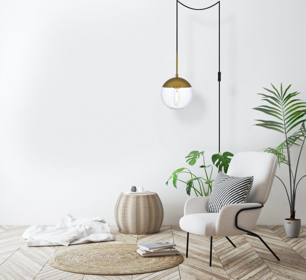 Elsa 1-Light Brass Plug-In Pendant With Clear Glass