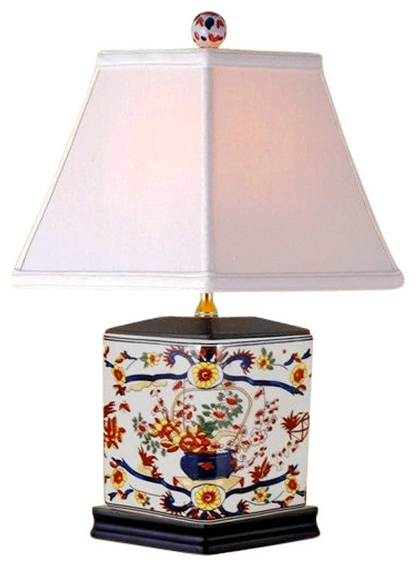 Chinese Porcelain Diamond Shaped Vase Floral Imari Motif Table Lamp 16"