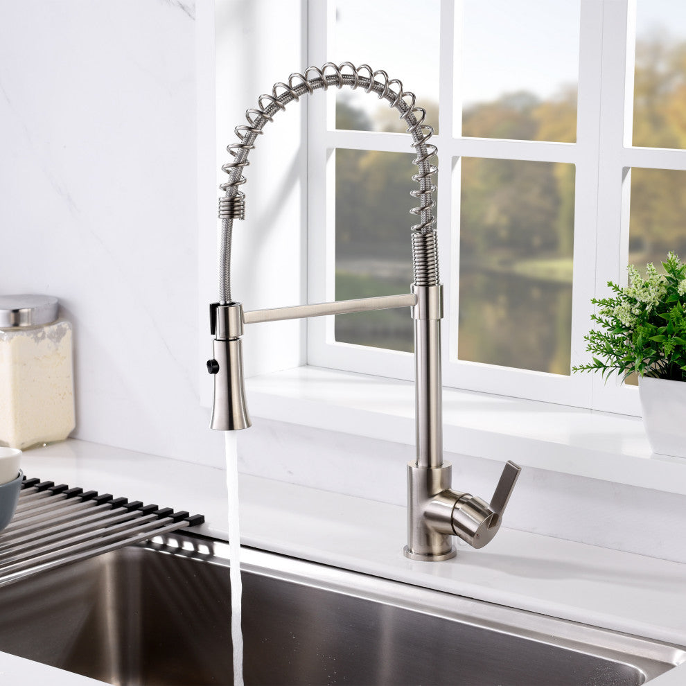 Luxier KTS13-T Single-Handle Pull-Down Sprayer Kitchen Faucet, Brushed Nickel
