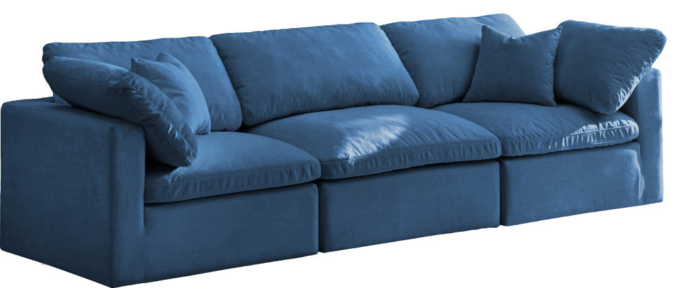 Plush Velvet / Down Standard Comfort Modular Sofa, Navy, 3-Piece: 1 Armless Chair, 2 Corner Chair