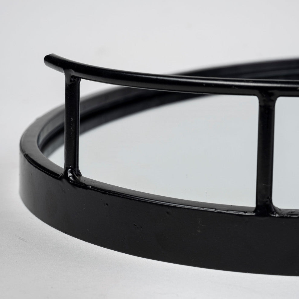 Ansel Black Metal Mirrored Bottom Oval Serving Tray