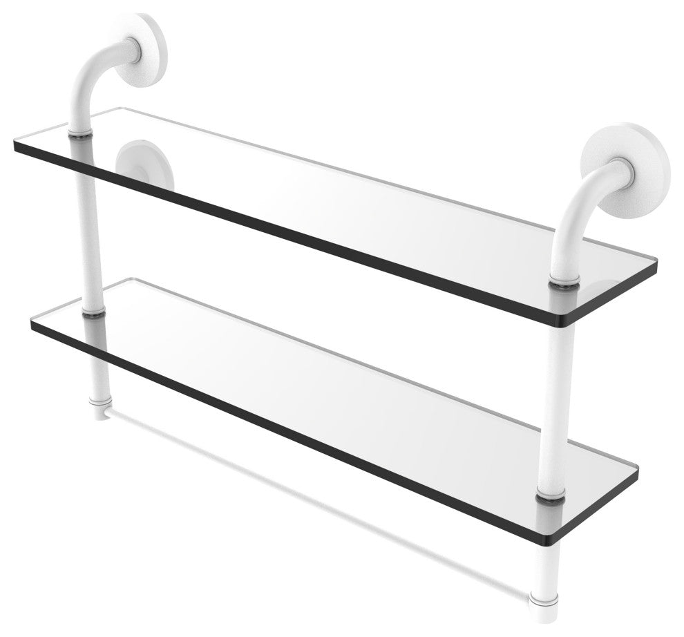 Remi 22" Two Tiered Glass Shelf with Towel Bar, Matte White