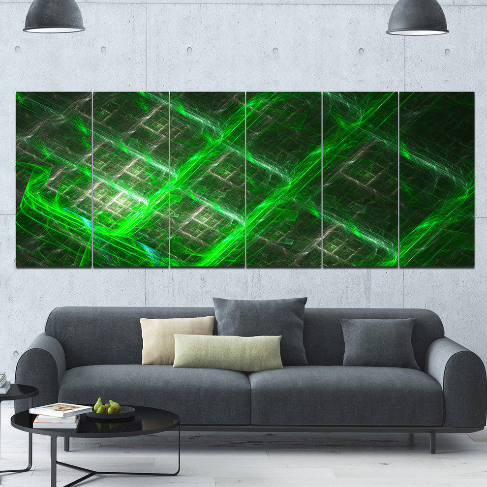 Green Abstract Metal Grill, Abstract Art on Canvas, 70"x28", 6 Panels