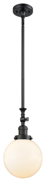1-Light Beacon 8" Mini Pendant, Matte Black, Glass: Matte White Cased