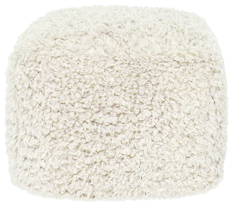 Carters 18" Faux Wool Shearling Ivory Floor Cushion Pouf