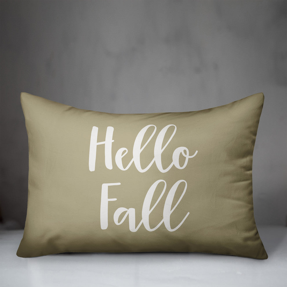 Hello Fall Lumbar Pillow, Beige, 14"x20"