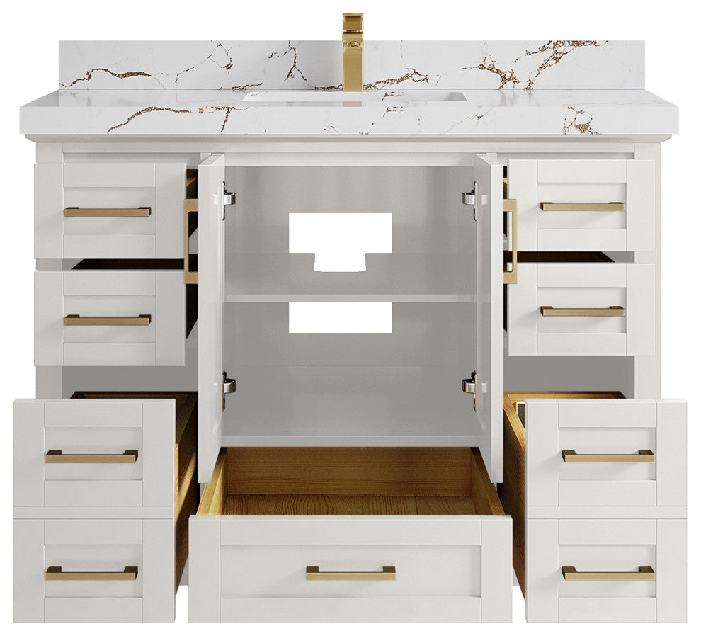 Boston 48" Single Sink Bath Vanity in Alabaster 2" Viola Brown