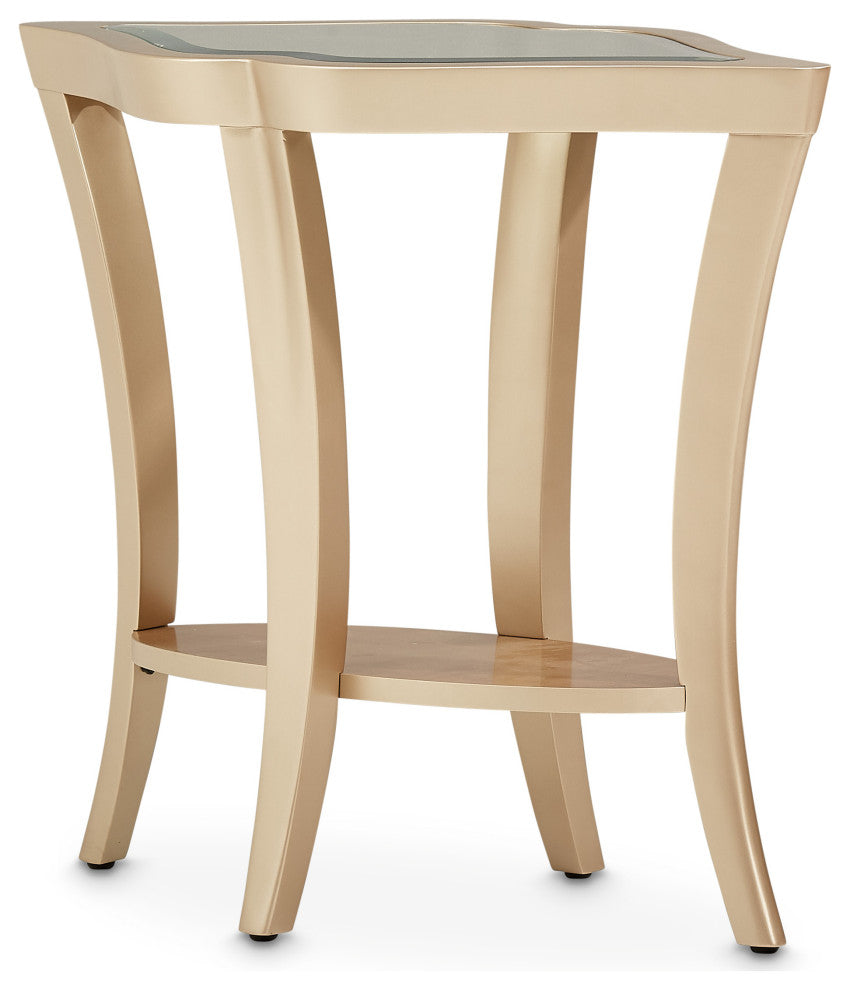 Malibu Crest Wood End Table with Glass Top - Chardonnay